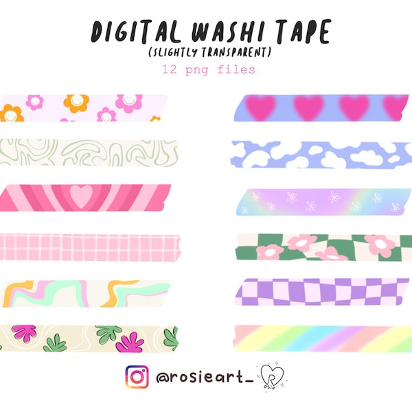 Y2K DIGITAL WASHI Tape | Retro Stickers | Retro Clip Art for GoodNotes, Notability, OneNote Clipart,Aesthetic Washi Tape For Digital Planner