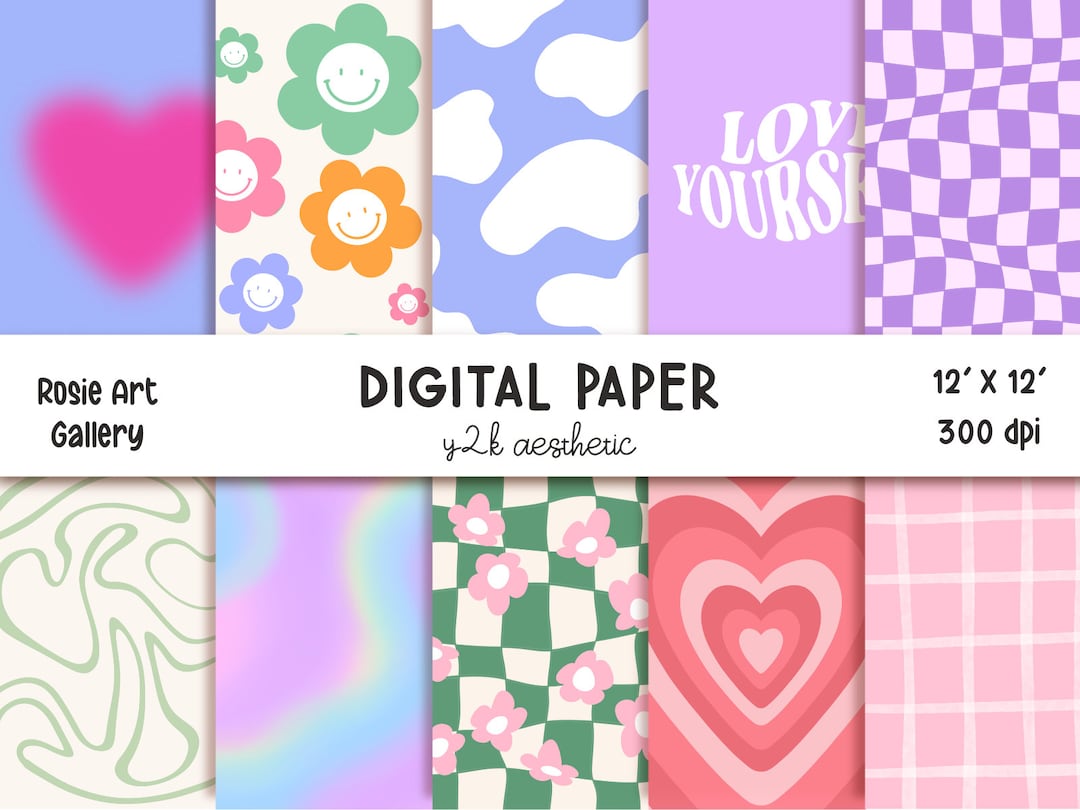 Y2K AESTHETIC Digital Paper Scrapbook Papers Wallpaper Pattern Digital ...