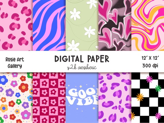 Y2K AESTHETIC Digital Paper Scrapbook Papers Wallpaper Pattern Digital  Background Printable Paper Hand Painted Patterns Retro Y2K 