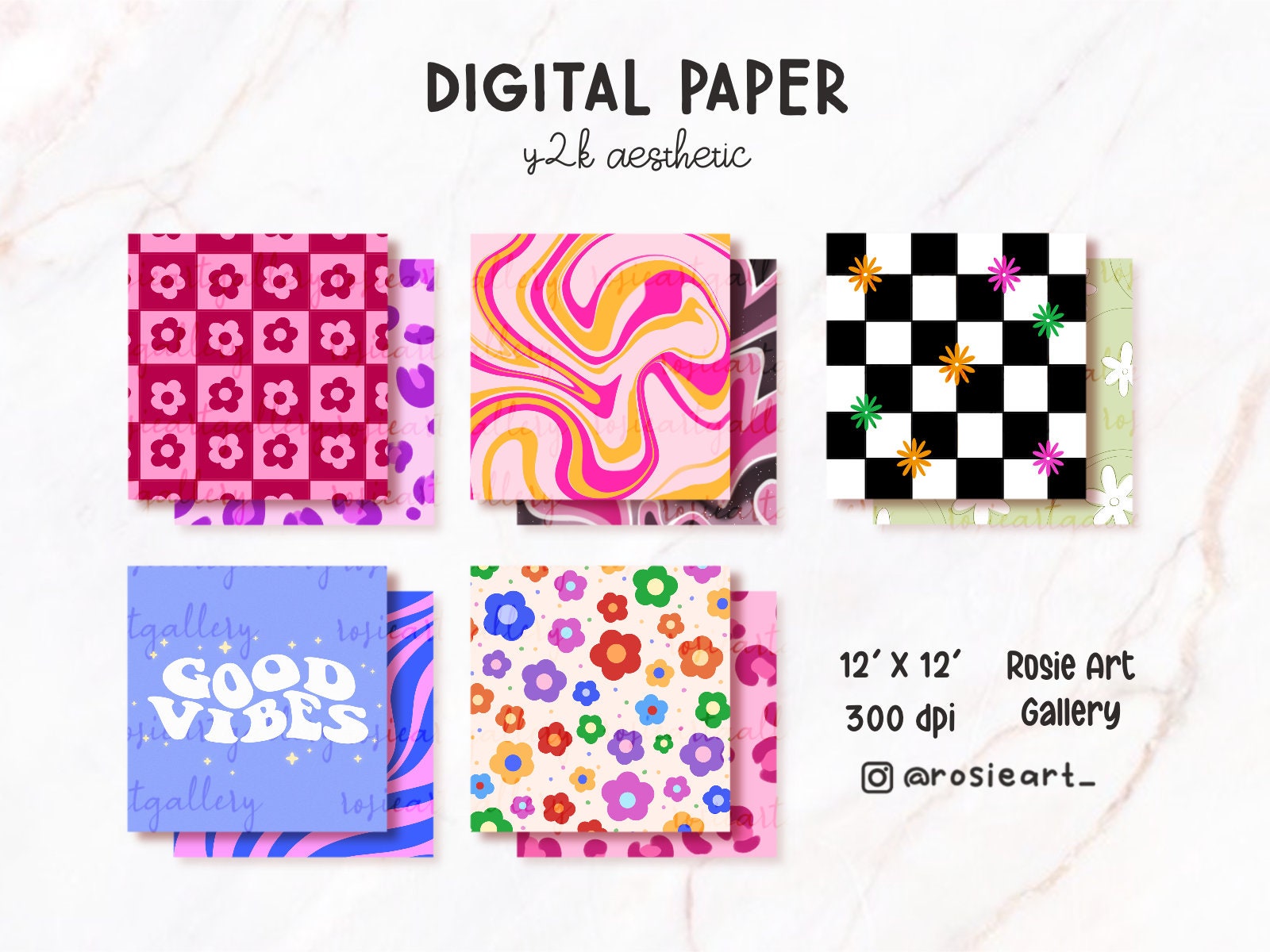 Y2K AESTHETIC Digital Paper Scrapbook Papers Wallpaper Pattern Digital ...