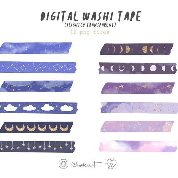 Digital Washi Tape Stickers | Galaxy Glitter | for GoodNotes, Notability, OneNote | Washi clipart | Galaxy Washi Tape For Digital Planner