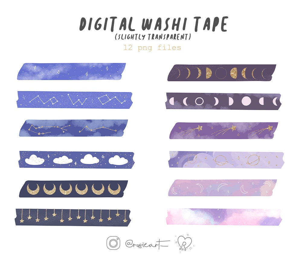 Digital Washi Tape Stickers Galaxy Glitter for Goodnotes