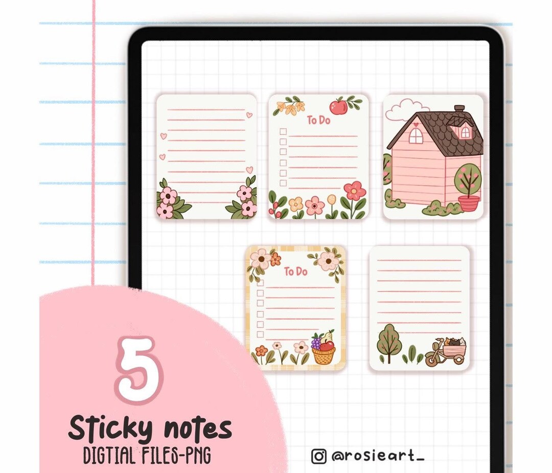 Cute Cottagecore Sticky Notes , Digital Stickers Set for Digital ...