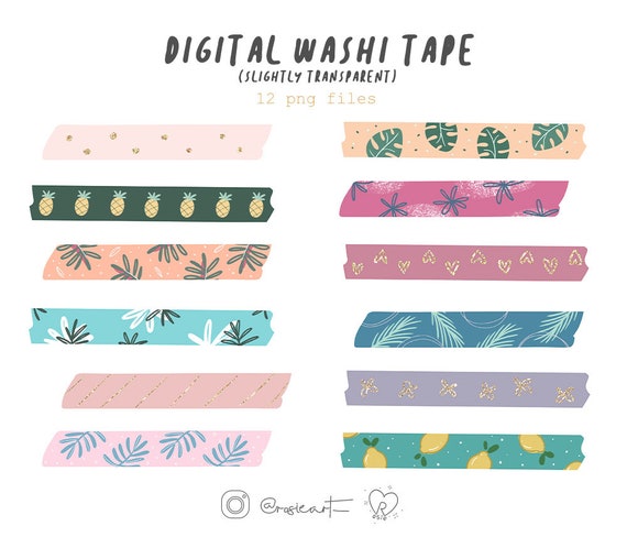 DIGITAL WASHI TAPE | Aesthetic Colorful Washi tape | GoodNotes, Notability,  OneNote Clipart, Summer Washi Tape For Digital Planner