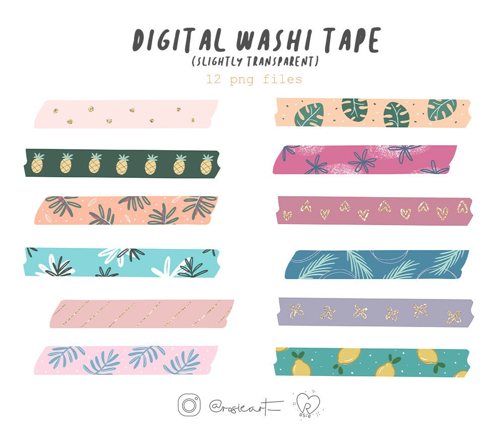 Digital Washi Tape Stickers | for GoodNotes, Notability, OneNote | Washi  clipart | Colorful Tropical Washi Tape For Digital Planner