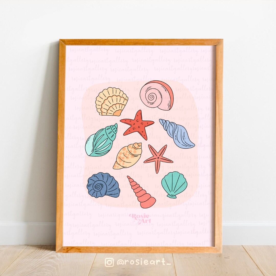 Seashells Art Print | Beachy Printable Art Decor | Girly Digital Wall ...