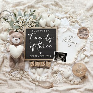 Pregnancy Announcement: Family of Three Baby Announcement, Editable Template (Digital Download)