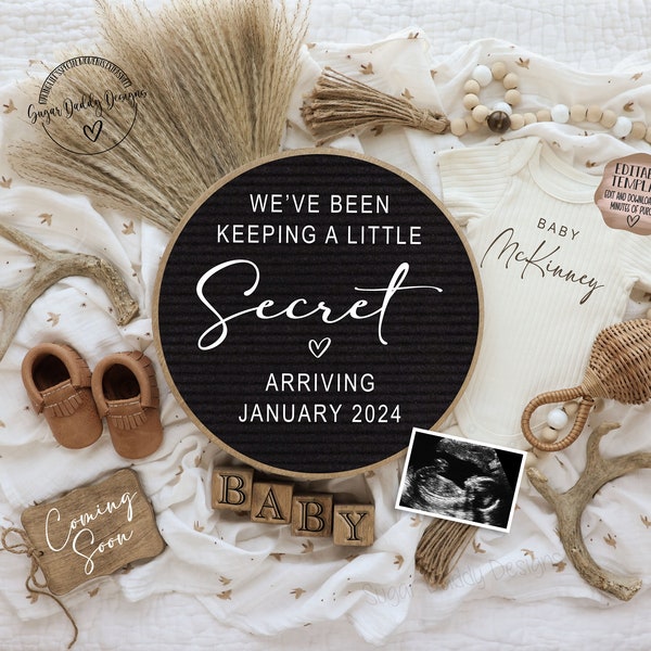 Hunting Pregnancy Announcement Digital, Hunting Baby Announcement, Social Media | Editable Template, Hunting We've Been Keeping a Secret