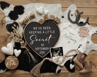 Cowboy Baby Reveal Template: First Rodeo Pregnancy Announcement (Digital)