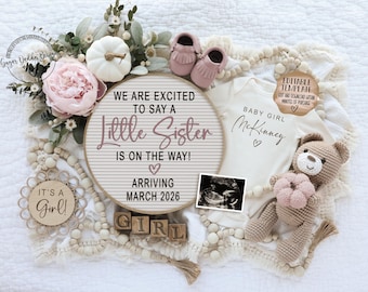 Fall Pumpkin Baby Sister Pregnancy Announcement: Editable Digital Template