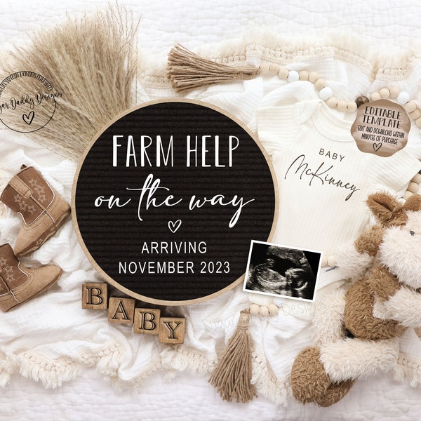 Farm Help Pregnancy Announcement Digital | Cowboy Baby Announcement |  Social Media Facebook Instagram | Editable Template | Farm Ranch Help