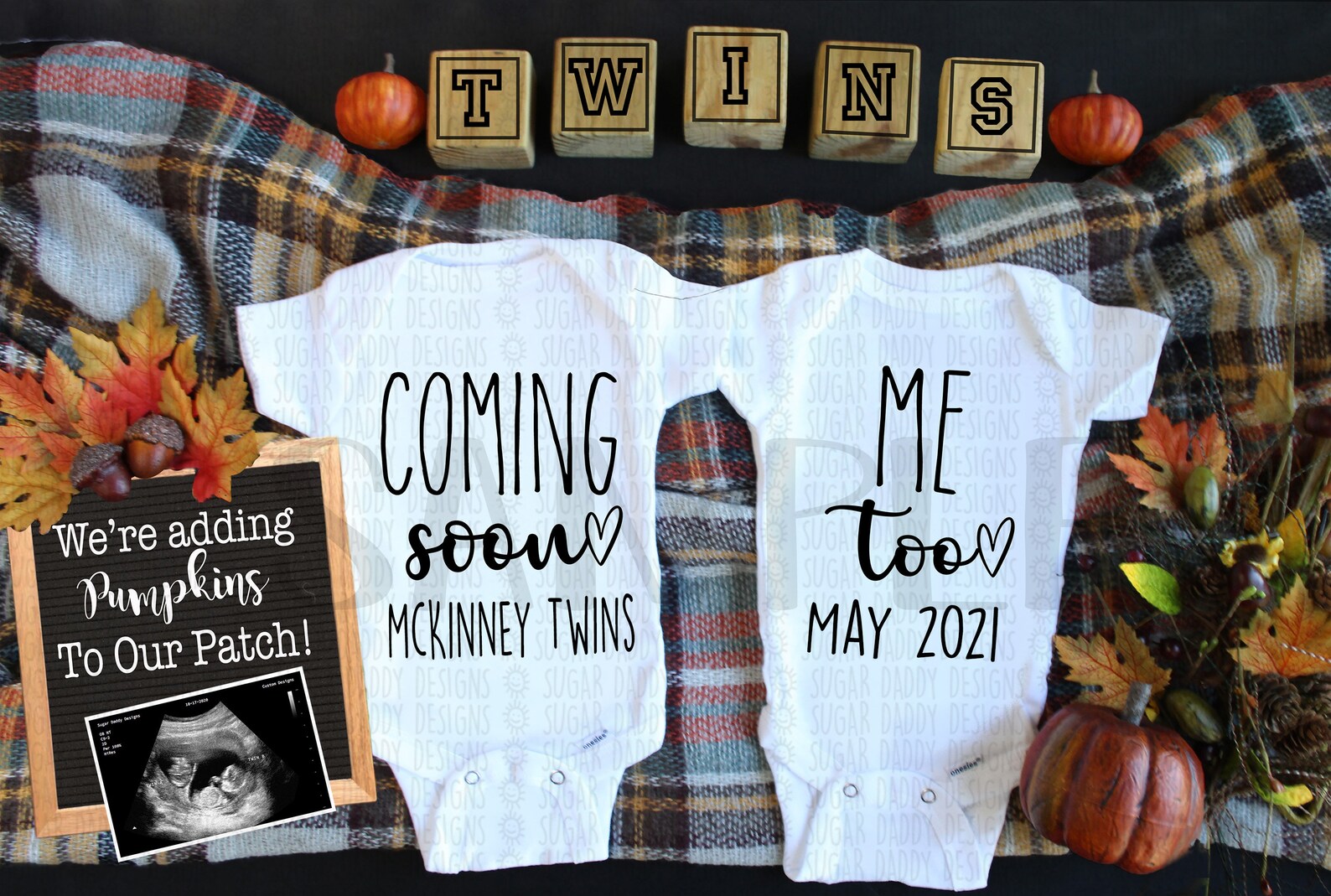 Fall Twin Pregnancy Announcement Custom Baby Announcement Etsy