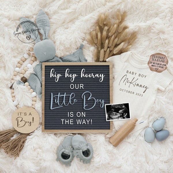 Easter Baby Boy Digital Pregnancy Announcement \ Easter Editable Template \ Easter Baby Boy Blue Announcement\ Easter Its a Boy Reveal