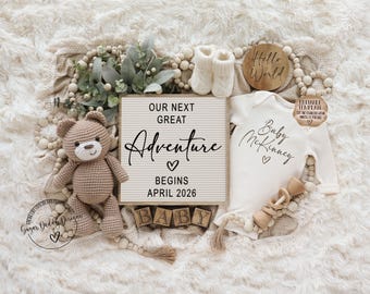 Teddy Bear Adventure Pregnancy Announcement: Neutral Social Media Reveal (Digital Download, Editable Template)