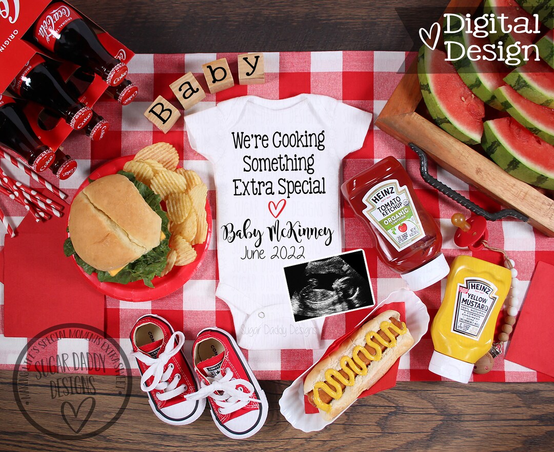 Cooking Baby Picnic Digital Pregnancy Announcement Fun Baby Etsy
