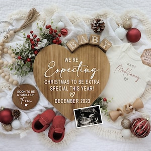 Christmas We're Expecting Pregnancy Announcement Digital\ Due in December Baby Announcement\ Gender Neutral\ Editable Template\ Social Media
