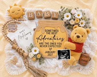 Unexpected Pregnancy Announcement: Winnie the Pooh, Editable Template (Digital Download)