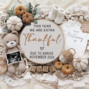 Fall Pregnancy Announcement Digital, Thanksgiving Baby Announce, Instant Editable Template, Social Media, Gender Neutral, Extra Thankful