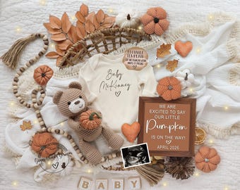 Little Pumpkin Pregnancy Announcement • Fall Baby Reveal Template (Digital Download)