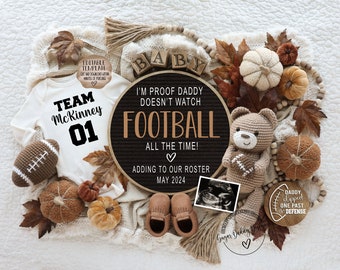 Fall Football Pregnancy Announcement Digital, Daddy Doesn't Watch Football all the Time, Social Media Editable Template, Funny Baby Announce