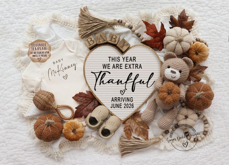 Thanksgiving Baby Announcement: Extra Thankful This Year, Editable Template (Digital) image 2