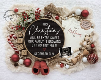 Neutral Christmas Digital Pregnancy Announcement | Due In December Baby Announcement | Social Media | Editable Template | Two Tiny Feet