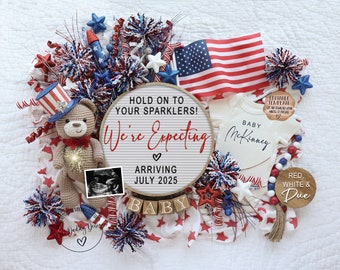 4th of July Pregnancy Announcement: Patriotic Teddy Bear (Digital Template)