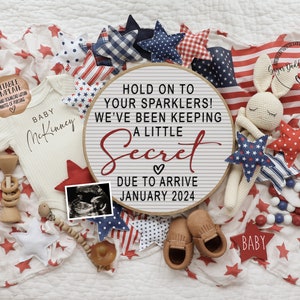4th of July Pregnancy Announcement: Little Firecracker, Editable Template (Digital) image 1