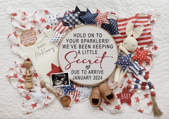 4th of July Pregnancy Announcement: Little Firecracker, Editable Template (Digital)