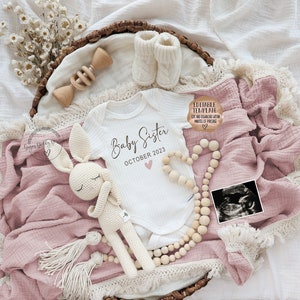 Annuncio di gravidanza digitale per sorellina per i social media / Rivelazione del genere di una ragazza Annuncio del bambino / Rivelazione del genere Boho modificabile