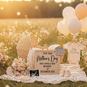 Anuncio digital de embarazo para el Día de la Madre, tarjeta para futura mamá, anuncio de bebé, redes sociales, Facebook, Instagram, plantilla editable de embarazo