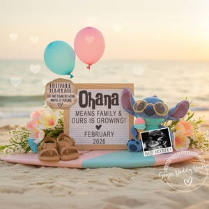 Stitch Pregnancy Announcement: Ohana Family Reveal, Editable Template (Digital Download