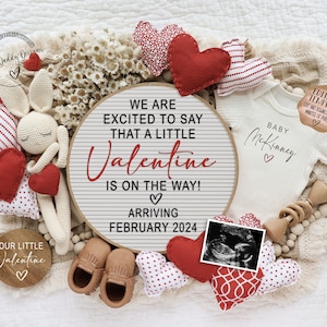 Valentine Baby Announcement: Gender Neutral, February Due Date (Editable Digital Template)