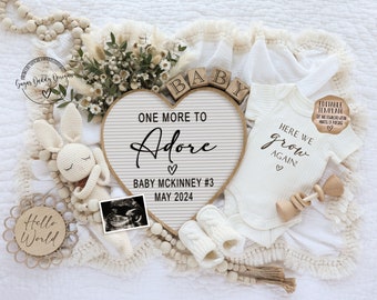 One More to Adore Pregnancy Announcement: Gender Neutral Digital Template