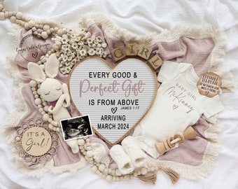 Baby Sister Scripture Digital Pregnancy Announcement for Social Media, It's a Girl Gender Reveal Baby Announce, Editable Girl Gender Reveal