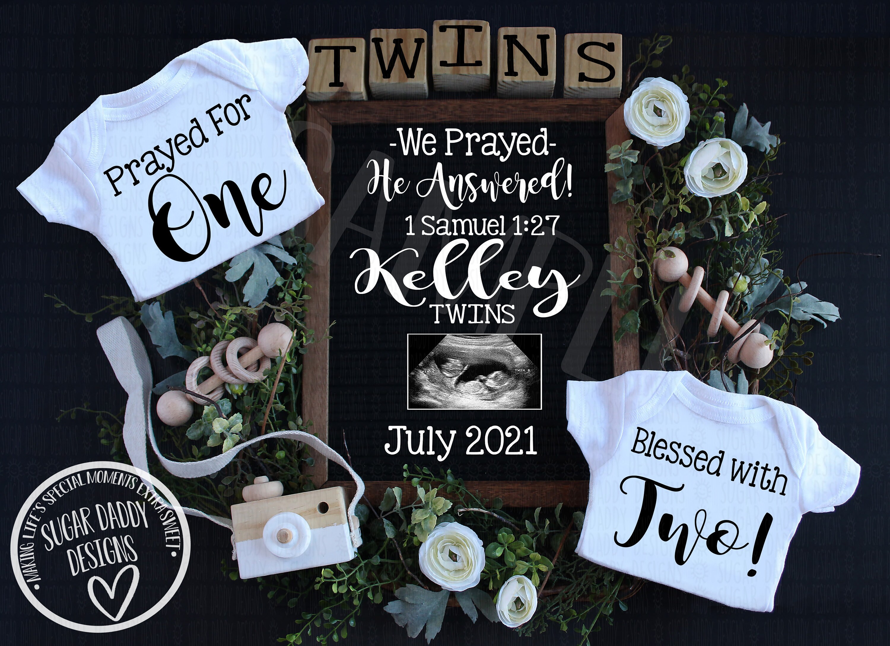 Twins Digital Pregnancy Announcement We Prayed Custom Twins Etsy