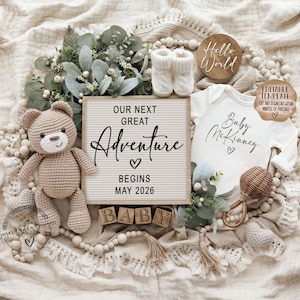 Adventure Pregnancy Announcement · Neutral Boho Teddy Bear Baby Reveal · Editable Digital Template image 2