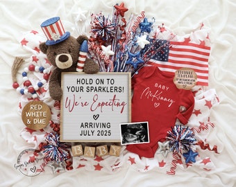 4th of July Pregnancy Announcement: Patriotic Teddy Bear (Digital Template)