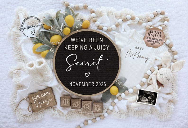 Lemon Baby Reveal Template — Juice Secret Pregnancy Announcement (Digital) image 10