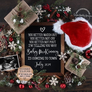 Kerst zwangerschap aankondiging digitaal, vakantie december babyaankondiging, kerstkaart baby onthullen, kerstcadeau aankondiging idee