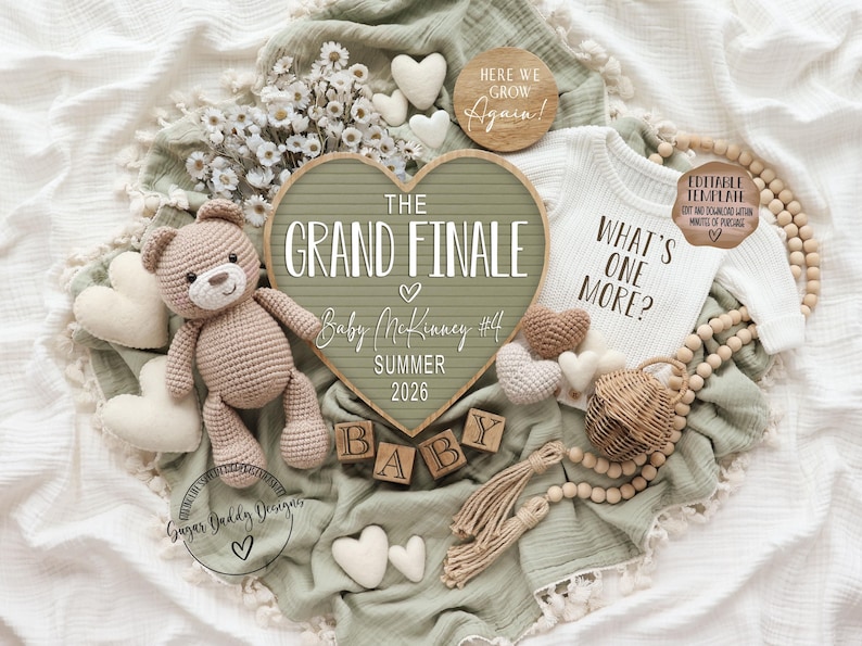 Last Baby Announcement Digital: Teddy Bear, Editable Template image 10