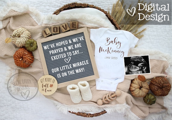 Neutral Fall Baby Announcement For Social Media | Digital Pregnancy Announcement | We've Prayed | Minimal Fall Boho Baby Announcement Il_570xn