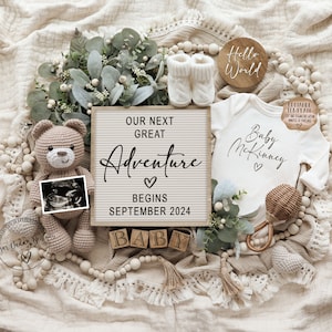 Neutral Pregnancy Announcement Digital | Boho Baby Announcement |  Social Media Facebook Instagram | Editable Template | Our Next Adventure