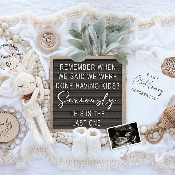 Last One Pregnancy Announcement Digital | Boho Baby Announcement |  Social Media Facebook Instagram | Editable Template | Last One Seriously