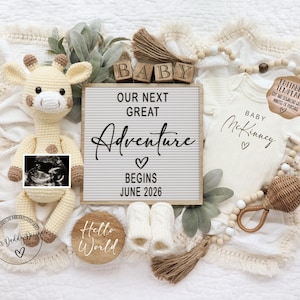 Our Next Adventure Pregnancy Announcement: Editable Giraffe Baby Reveal Digital Template