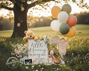 Little Hunny Schwangerschaftsmitteilung | Winnie Puuh Baby offenbaren | Digitale Vorlage