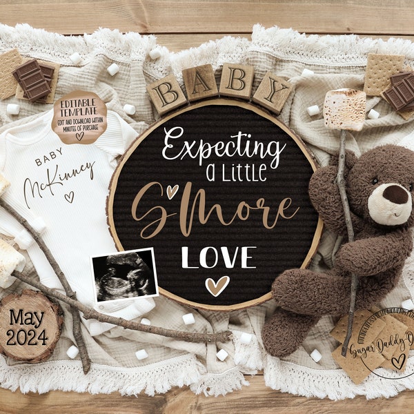 S'more Love Digital Pregnancy Announcement | Camping Theme | Outdoor Social Media Digital Pregnancy Announce | Chocolate Marshmallow Baby