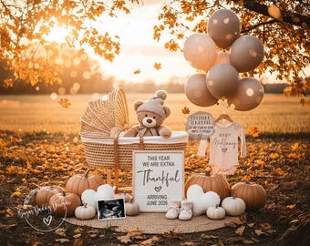 Fall Baby Announcement • Thanksgiving Pregnancy Reveal • Editable Digital Template