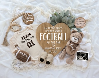 Football Pregnancy Announcement Digital, Daddy Doesn't Watch Football all the Time, Social Media Editable Template, Funny Baby Announce