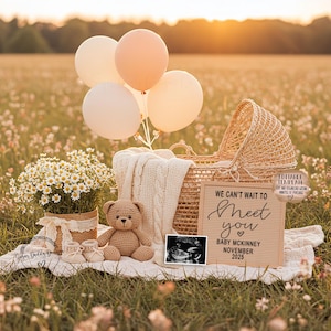 Annuncio di gravidanza, modello di annuncio digitale del bambino, idee carine per rivelare la gravidanza, download immediato, orsacchiotto, Instagram, ci vediamo